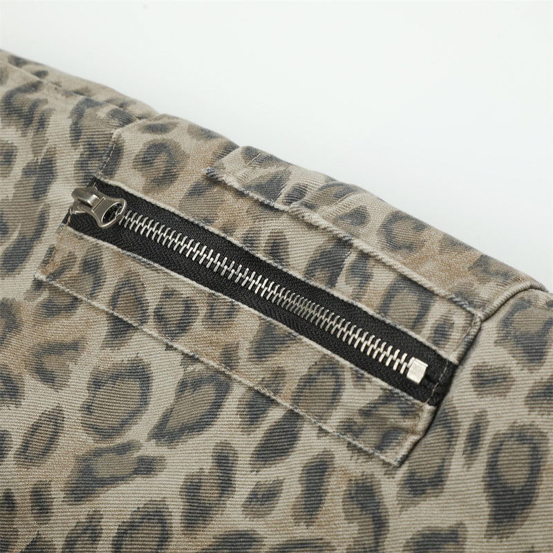 Reversible Faux Fur Leopard Print Bomber Jacket – Men's Oversized Stand Collar