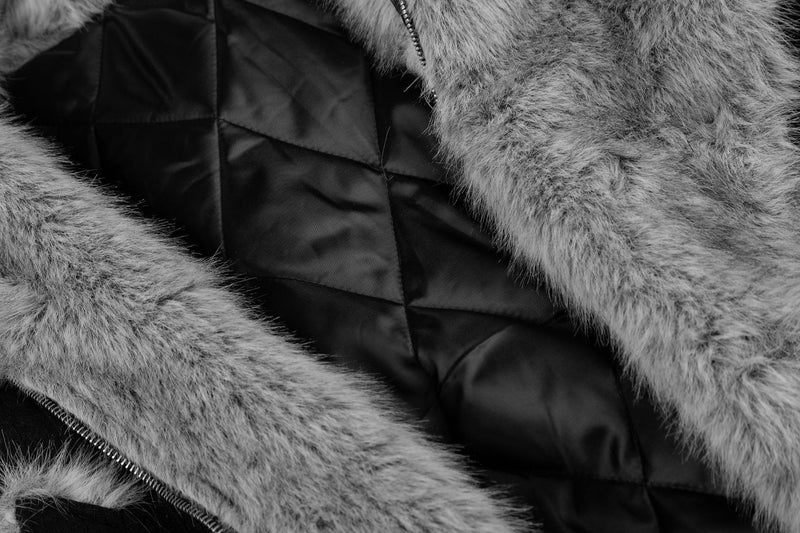 Men's Faux Fur Collar Bomber Jacket – Black Padded Winter Coat