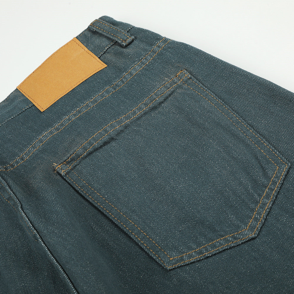 Jeans larges homme – Pantalon droit en denim vert canard à braguette boutonnée
