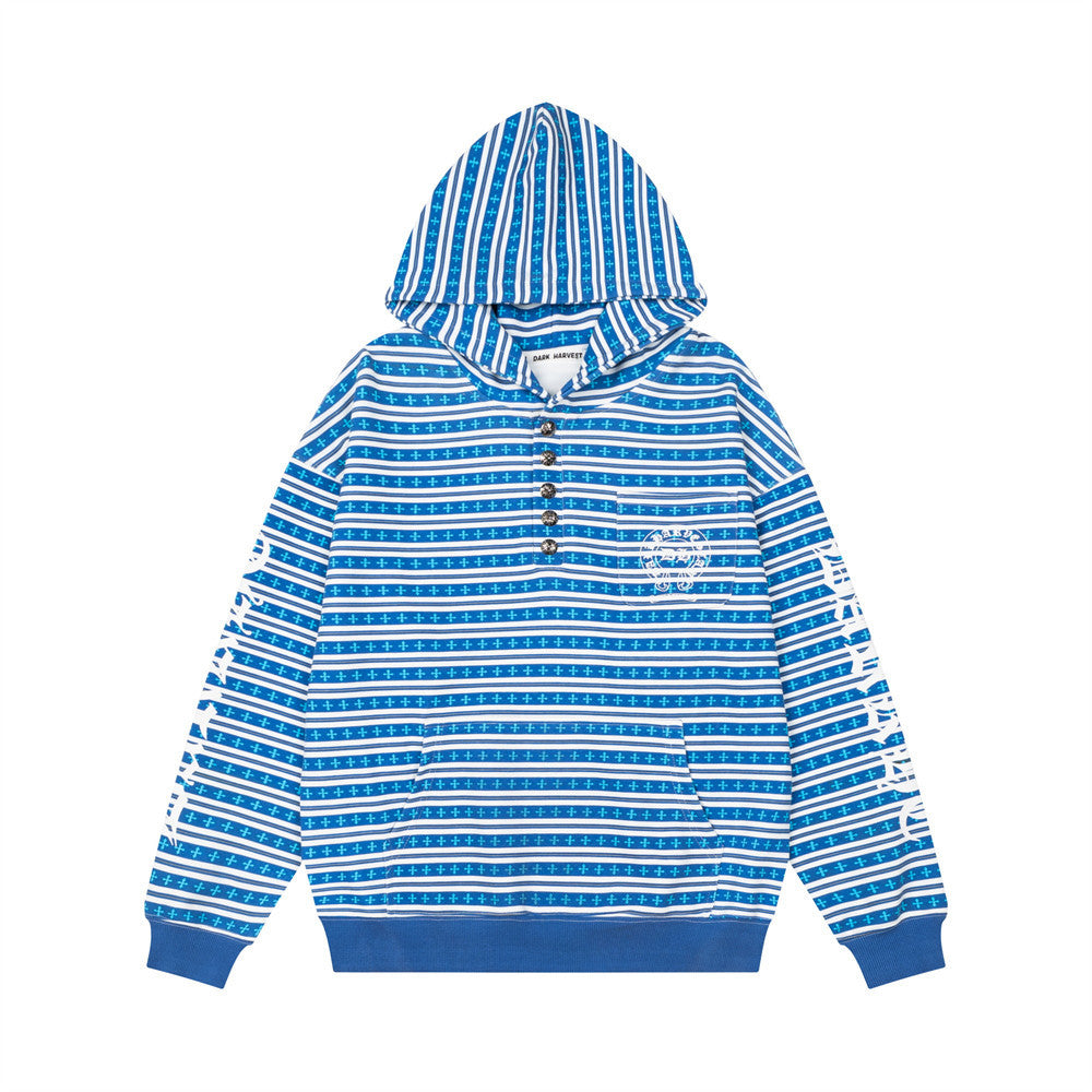 Men's Striped Gothic Letter Graphic Pullover Hoodie – Oversized Fit