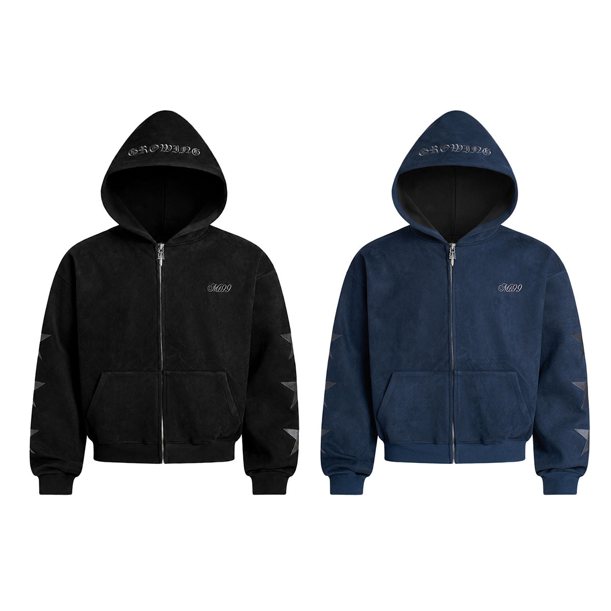 Zip-Up Hoodie Men's Suede Gothic Star Embroidery Full-Zip Jacket
