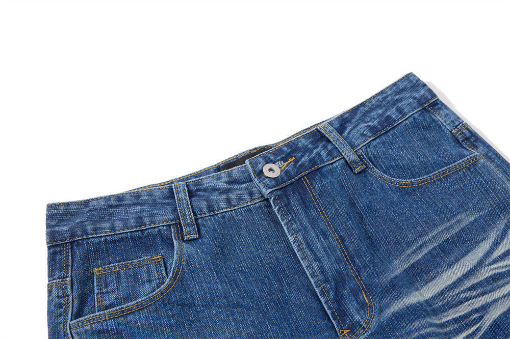 Men's Washed Distressed Flare Jeans – Wide Leg Relaxed Fit Denim