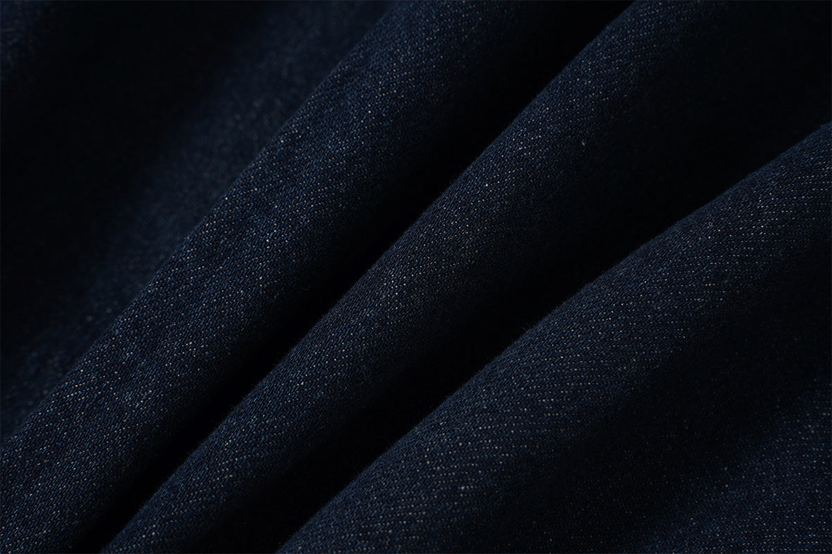 Veste bomber en denim indigo foncé – Coupe carrée oversize avec base élastiquée