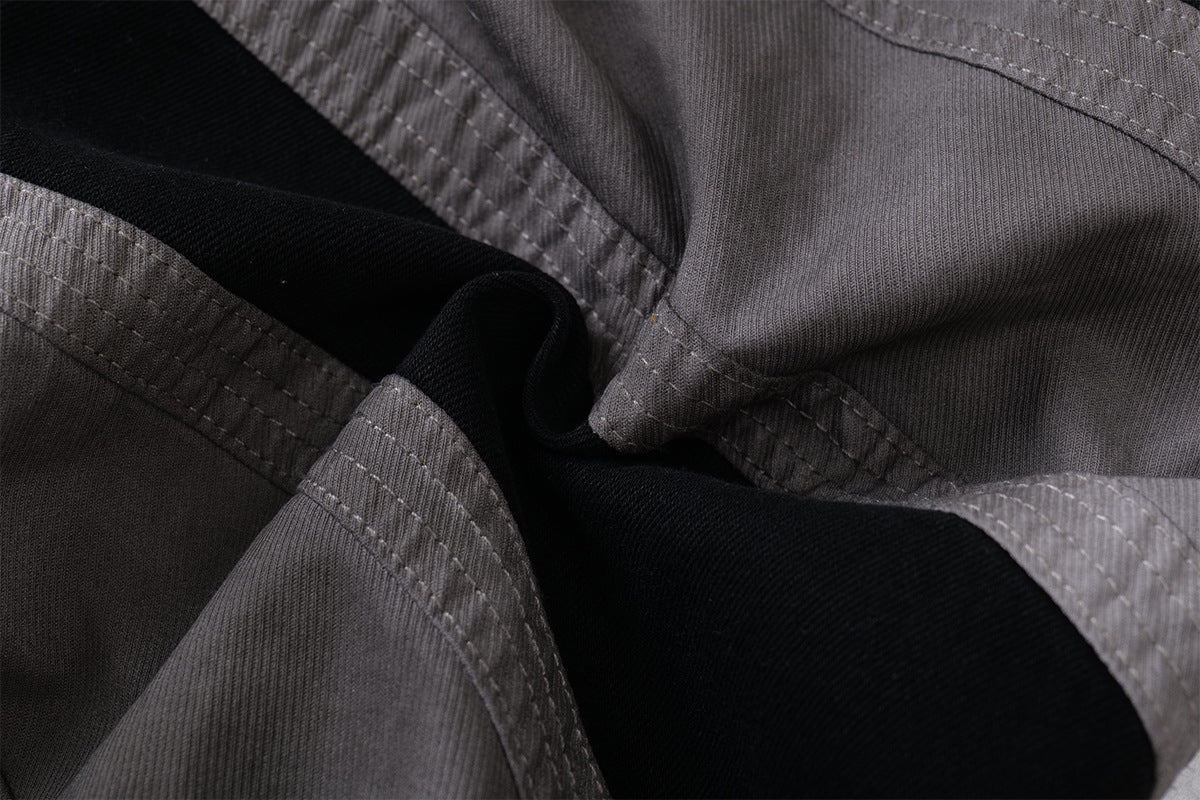 Baggy Cargo Pants Men's Black Grey Patchwork Wide-Leg Tactical Trousers