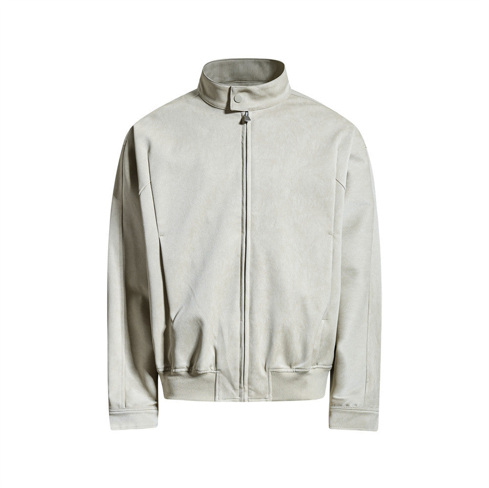 Blouson bomber homme oversize en similicuir PU – Col montant et zip intégral