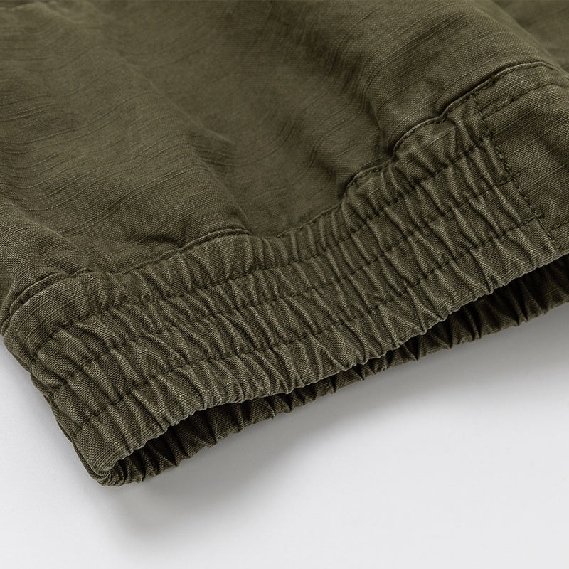 Army Green Stand Collar Metal Clasp Cargo Jacket – Relaxed Cropped Fit