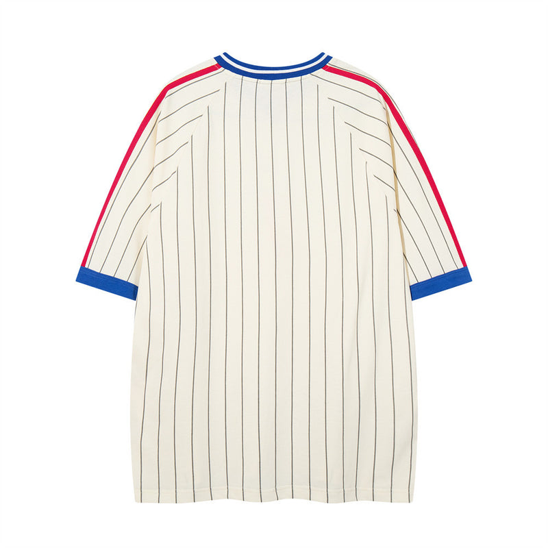 Pinstripe Soccer Jersey T-Shirt – Number 7 V-Neck Oversized Tee