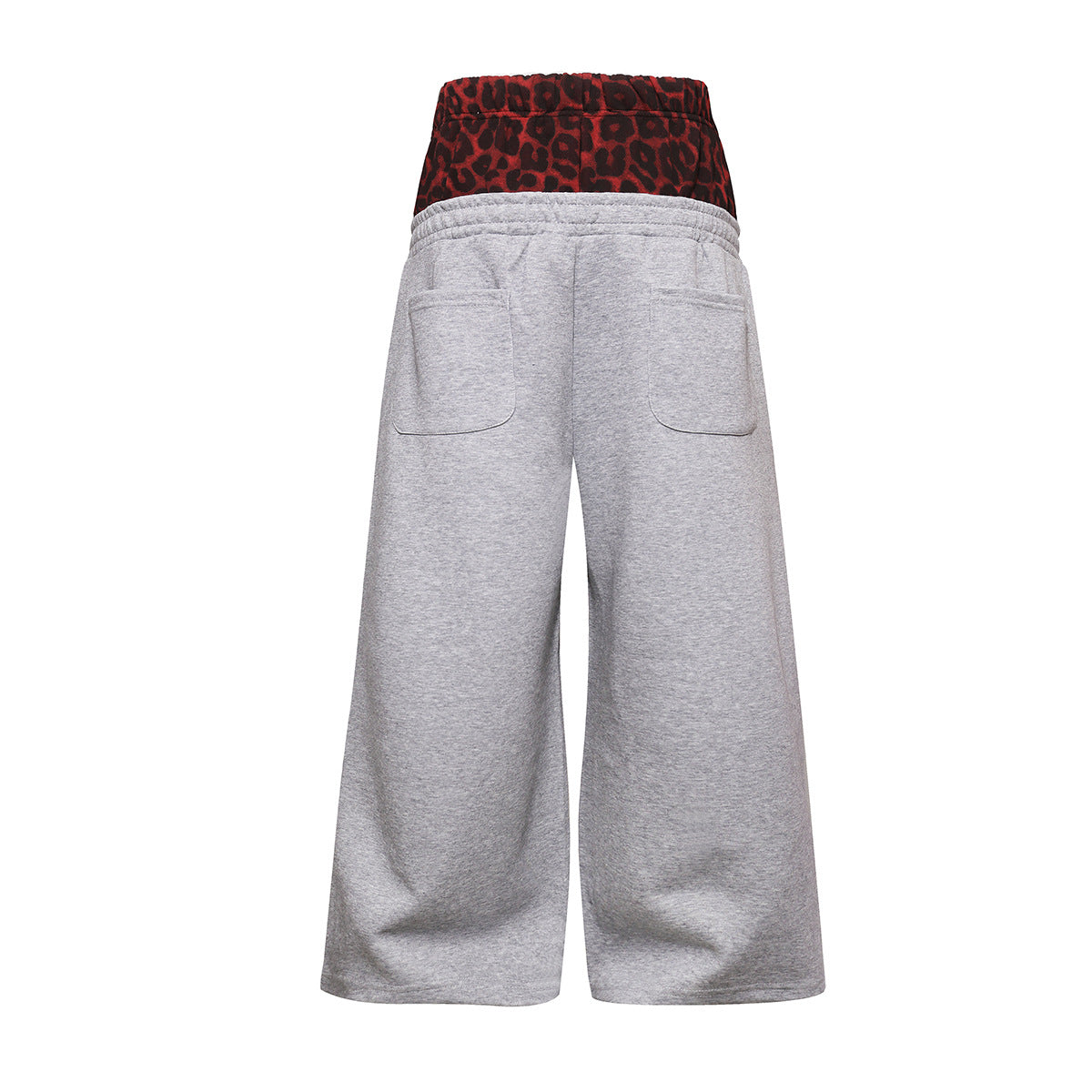 Wide-Leg-Jogginghose mit Leo-Print-Bund & seitlichen Nieten