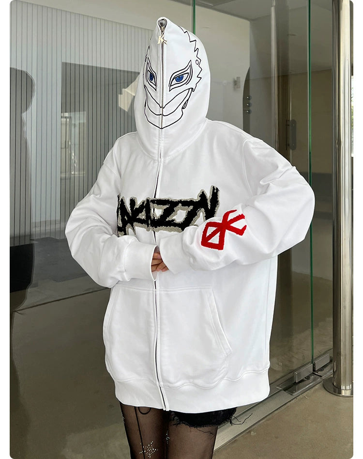 Berserk Griffith-Inspired Hoodie - 400GSM Oversized White Zip-Up Anime Sweatshirt