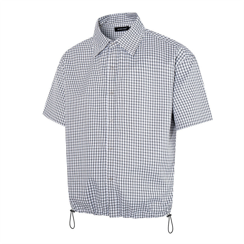 Men's Plaid Short Sleeve Shirt with Drawstring Hem | Oversized Workwear Style