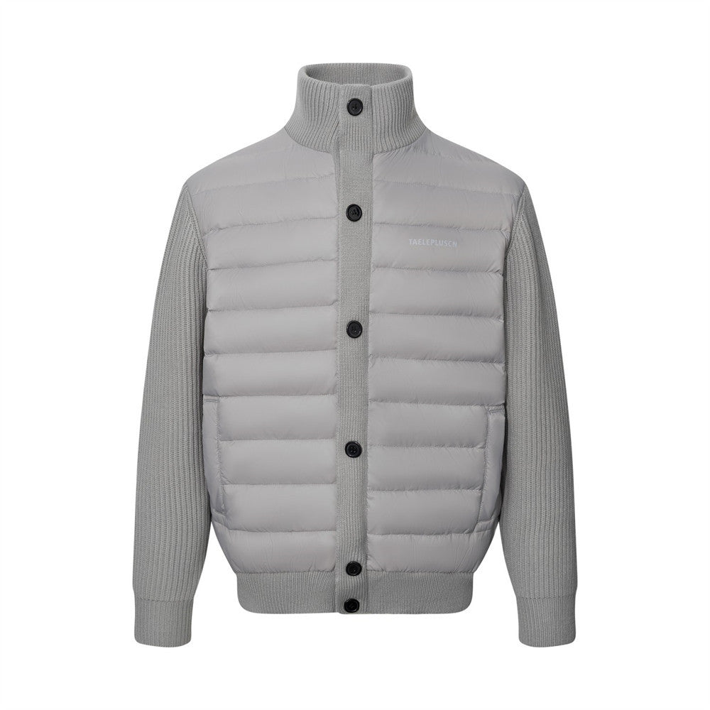 Men's Quilted Puffer Jacket with Ribbed Knit Sleeves & High Neck