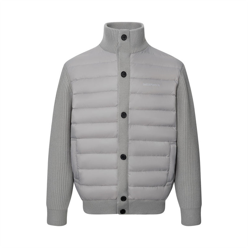 Men's Quilted Puffer Jacket with Ribbed Knit Sleeves & High Neck