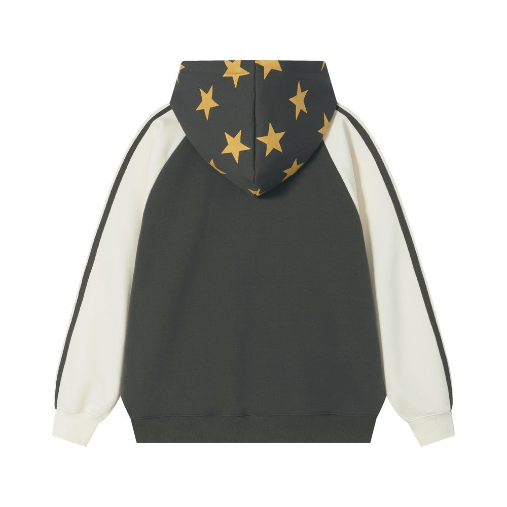 Hoodie mit Cartoon-Bär- und Kaktusgrafik, Colorblock-Raglanärmeln