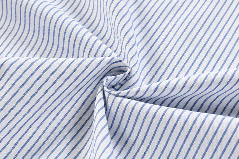 Men's Vertical Stripe Oversized Long-Sleeve Shirt with Embroidered Script