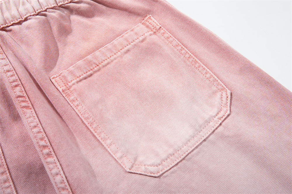 Wide-Leg Carpenter Jeans – Patchwork Studded Pink Washed Denim