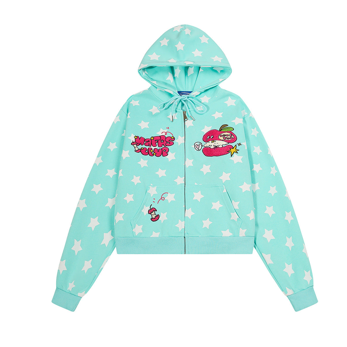 Sweat court zippé à imprimé étoiles avec pomme – Streetwear kawaii