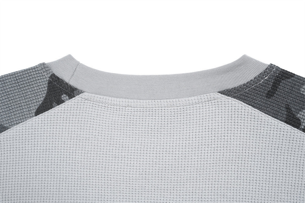 Men's Oversized Camo Raglan Long Sleeve Waffle-Knit T-Shirt