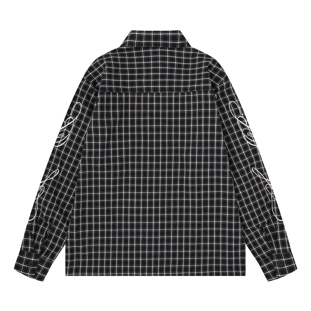 Mens Red Button Up Shirt Plaid Star Patch Long Sleeve Oversized Flannel