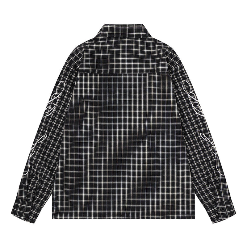 Mens Red Button Up Shirt Plaid Star Patch Long Sleeve Oversized Flannel