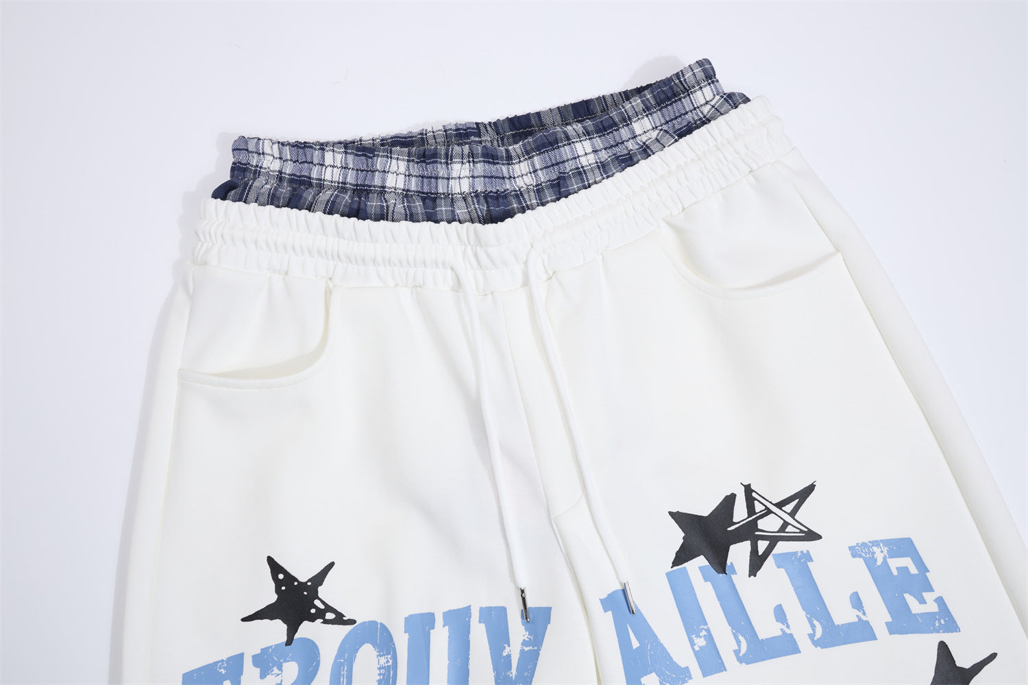 Wide-Leg Sweatpants with Plaid Waistband & Star Print – Trouvaille Graphic