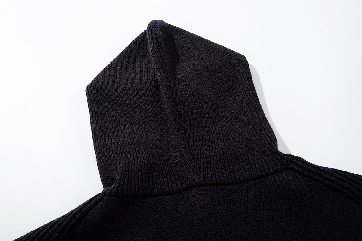 Zip Up Hoodie Black Knit Oversized Full-Zip Sweater Hoodie