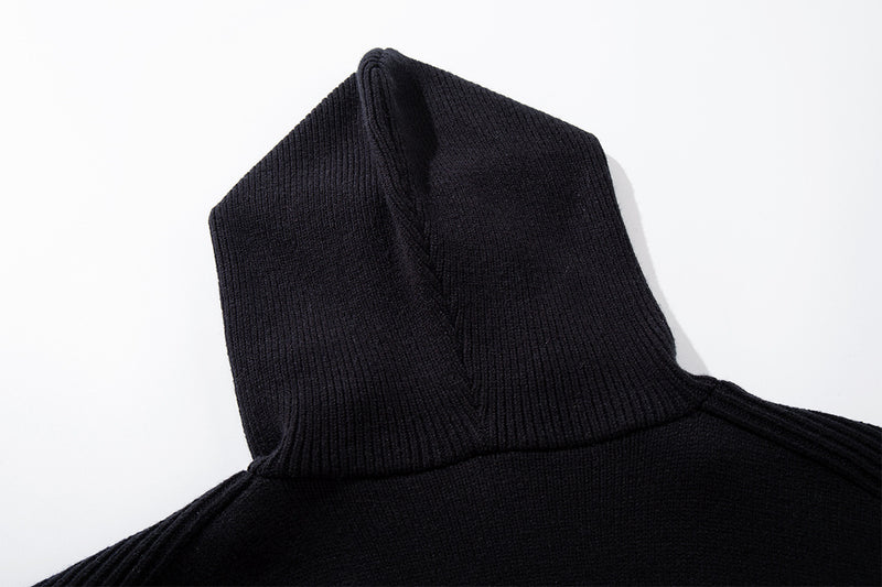 Zip Up Hoodie Black Knit Oversized Full-Zip Sweater Hoodie