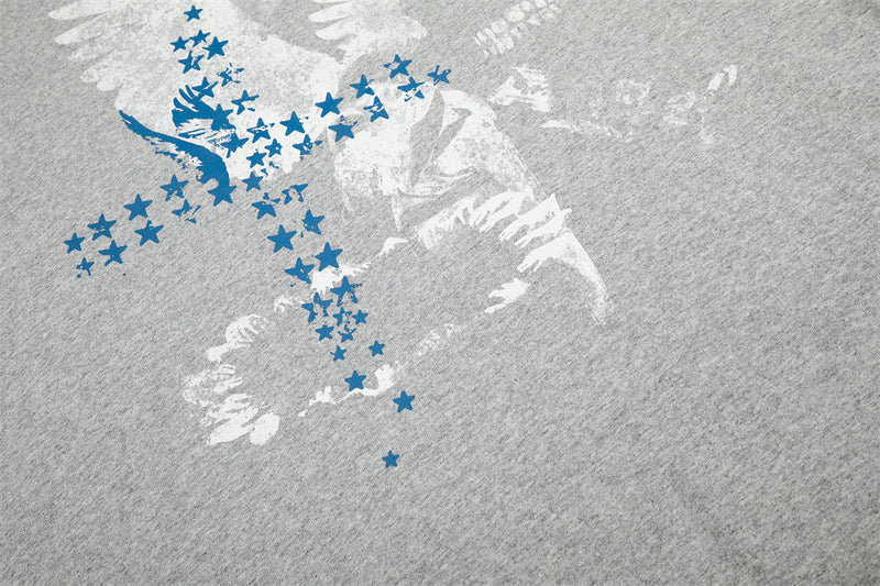 Men's Eagle & Star Graphic Long Sleeve Tee – Grey Colorblock Crew Neck