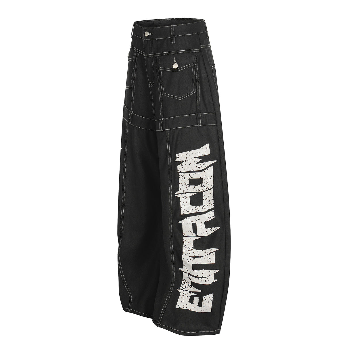 Jean wide leg à imprimé graphique – Denim noir oversize à lettrage affirmé