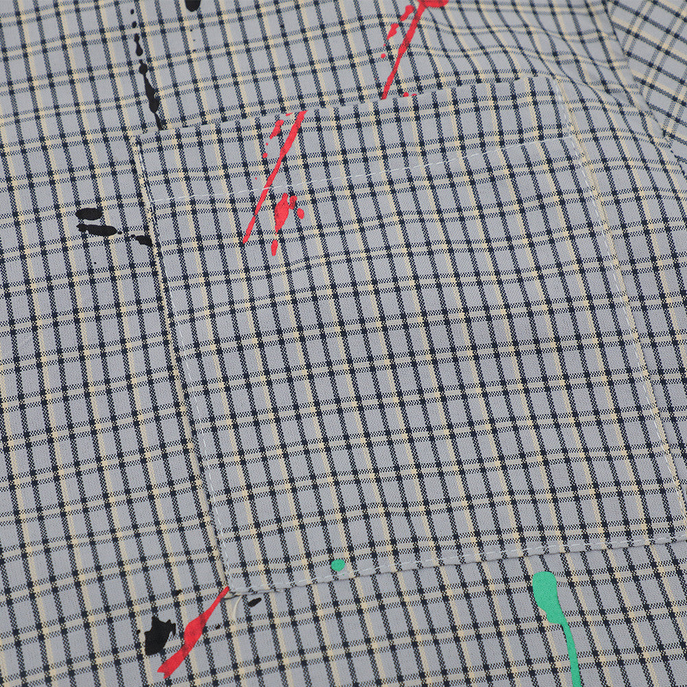 Paint Splash Embroidery Plaid Short Sleeve Shirt – Oversized Fit