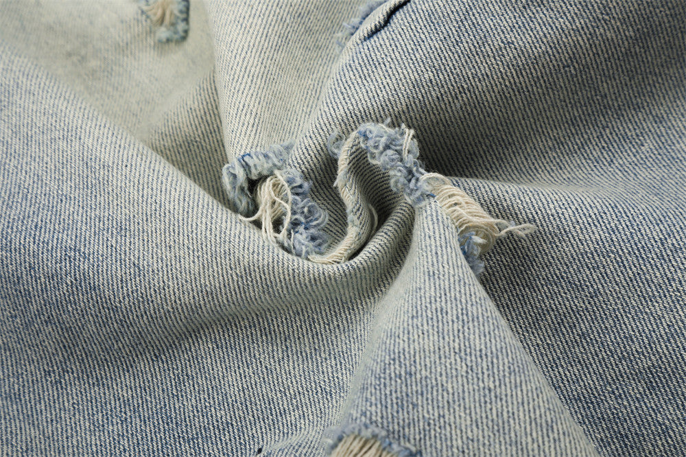 Baggy Jean Shorts Men – Distressed Ripped Denim, Washed Light Blue