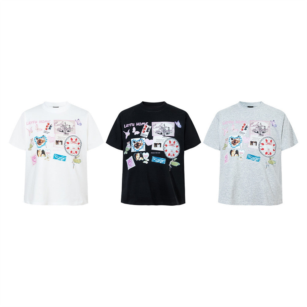 Men's Graphic Collage Print Short Sleeve T-Shirt – Crew Neck Casual Tee