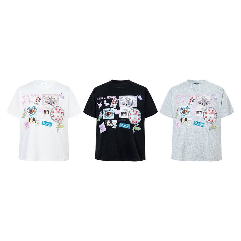 Men's Graphic Collage Print Short Sleeve T-Shirt – Crew Neck Casual Tee