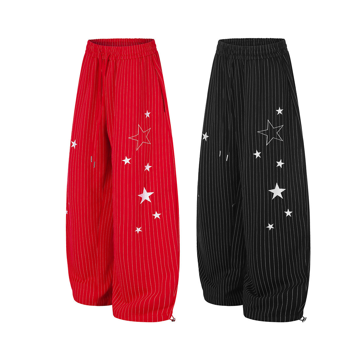 Wide Leg Striped Pants with Star Embroidery – Baggy Street Dance Trousers