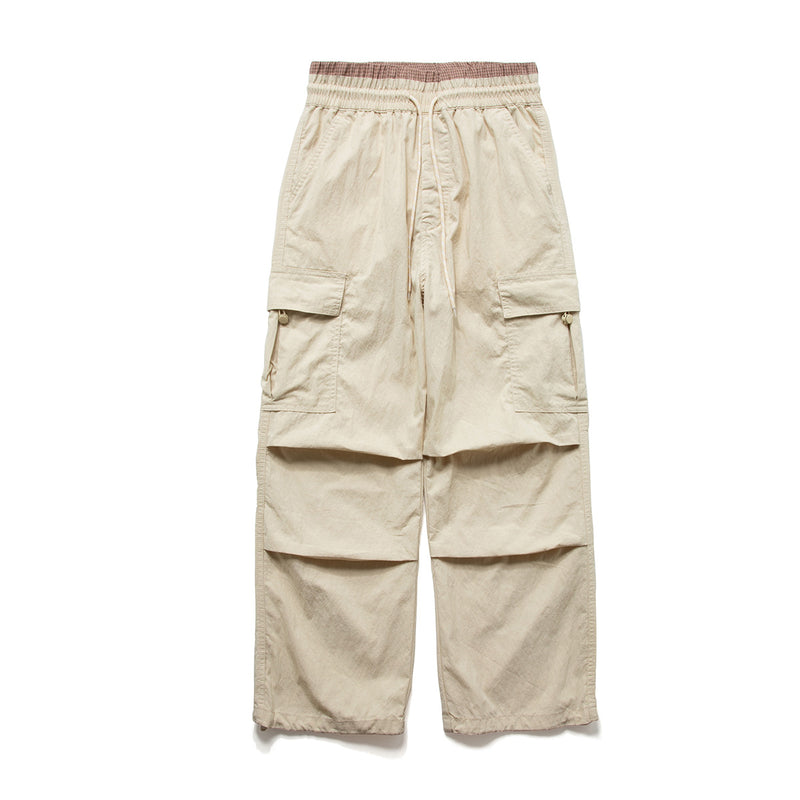 Wide-Leg Cargo Pants with Elastic Waist & Multi-Pocket Design