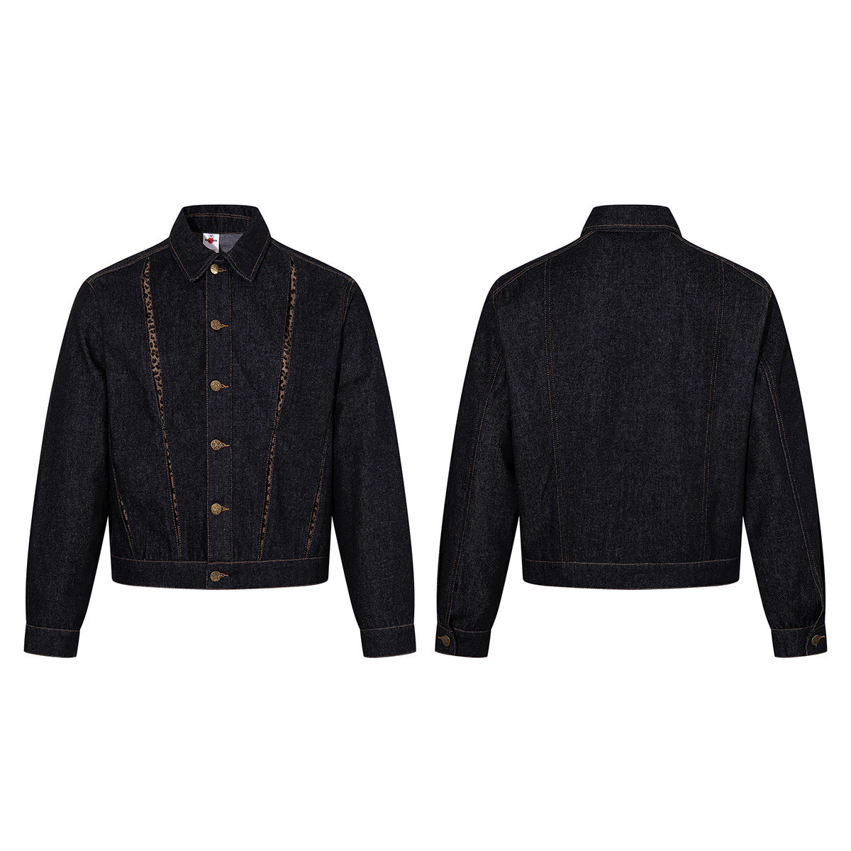 Dark Denim Boxy Jacket with Leopard Print Inset Panels
