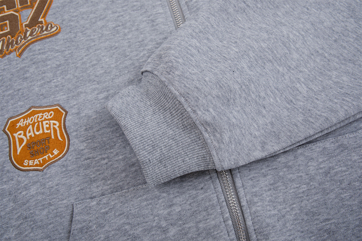 Varsity Patch Zip-Up Hoodie with Plaid-Lined Hood – Retro American Style