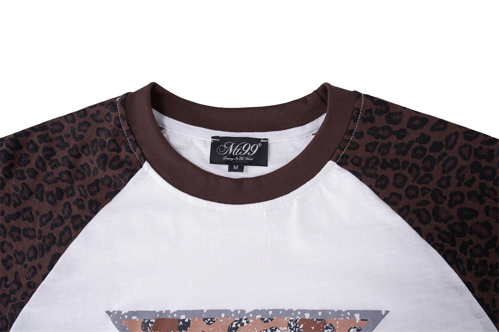 Men's Long Sleeve Raglan T-Shirt – Leopard Print Sleeves & Iron Cross Graphic