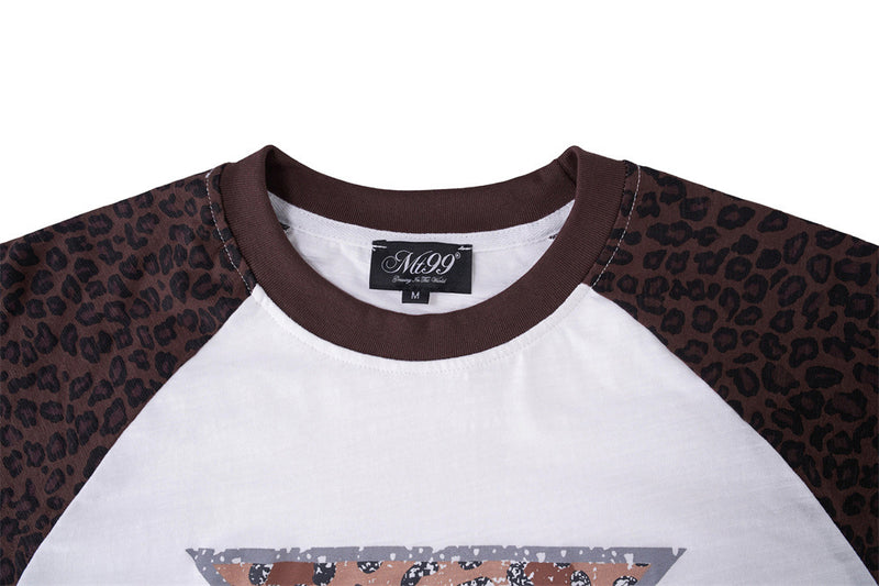 Men's Long Sleeve Raglan T-Shirt – Leopard Print Sleeves & Iron Cross Graphic