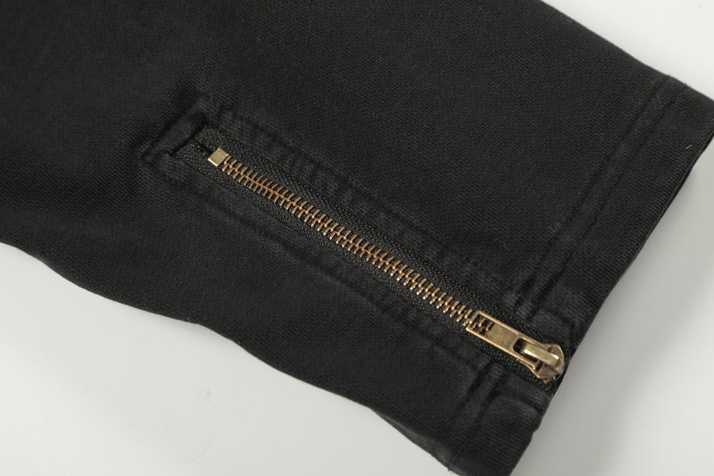 Jacke im Moto-Stil – Verwaschenes Distressed-Schwarz mit goldfarbenen Details