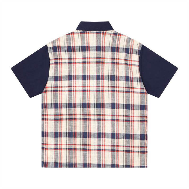 Color Block Plaid Short Sleeve Shirt – Streetwear Oversized Button-Up