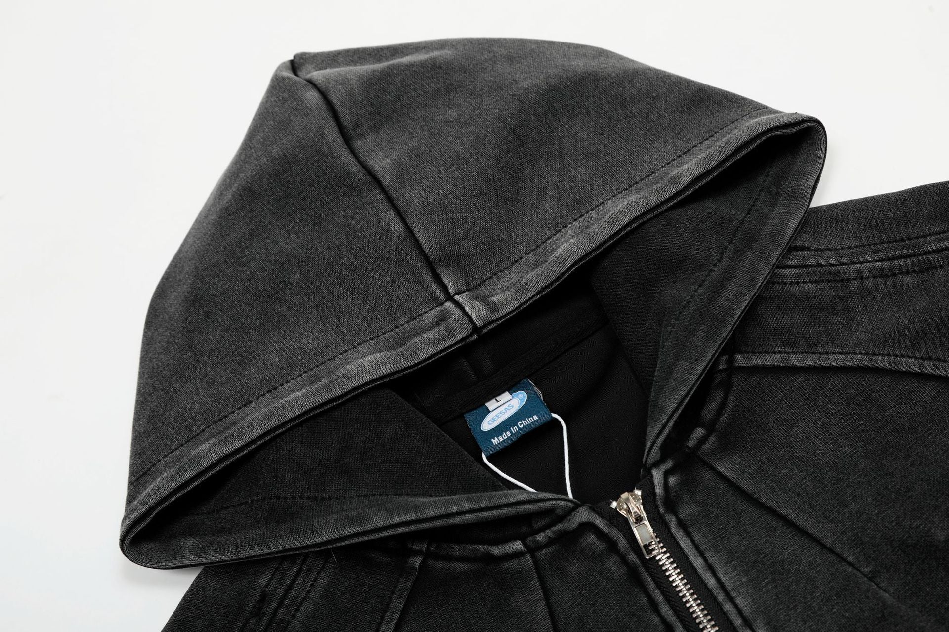 Distressed Zip Up Hoodie – Deconstructed Bomber-Style Washed Fleece Jacket