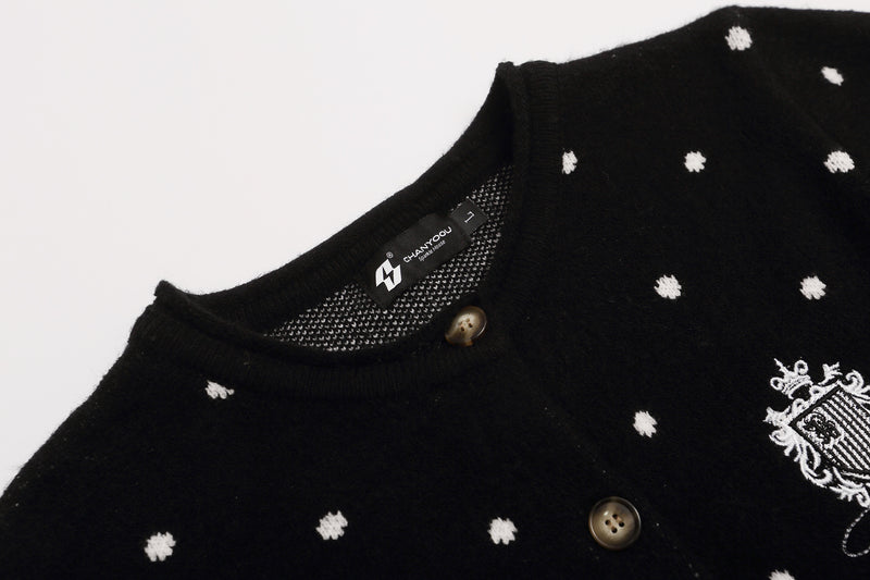 Polka Dot Knit Cardigan Sweater – Cropped Button-Up Vintage Style