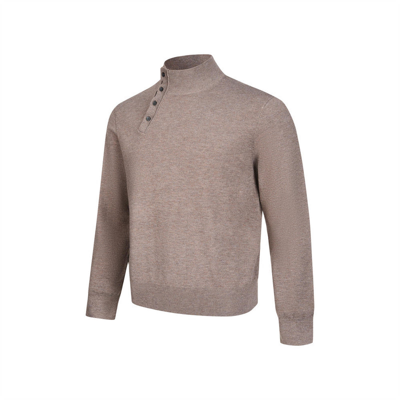 Men's Mock Neck Button-Placket Pullover Sweater