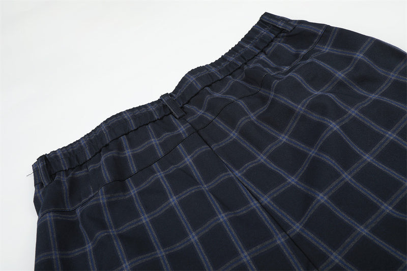 Wide-Leg Plaid Trousers – Men's High-Street Button-Fly Straight Pants