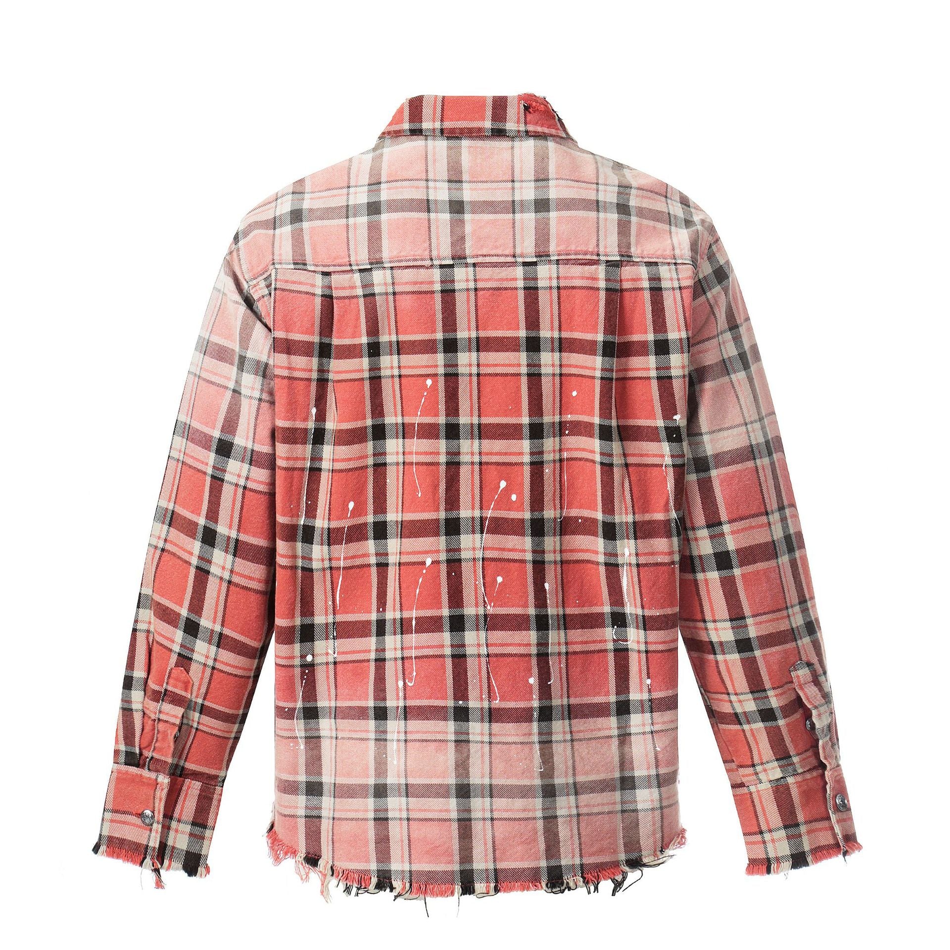 Camisa de franela de cuadros para mujer – Camisa oversize roja lavada y desgastada con botones