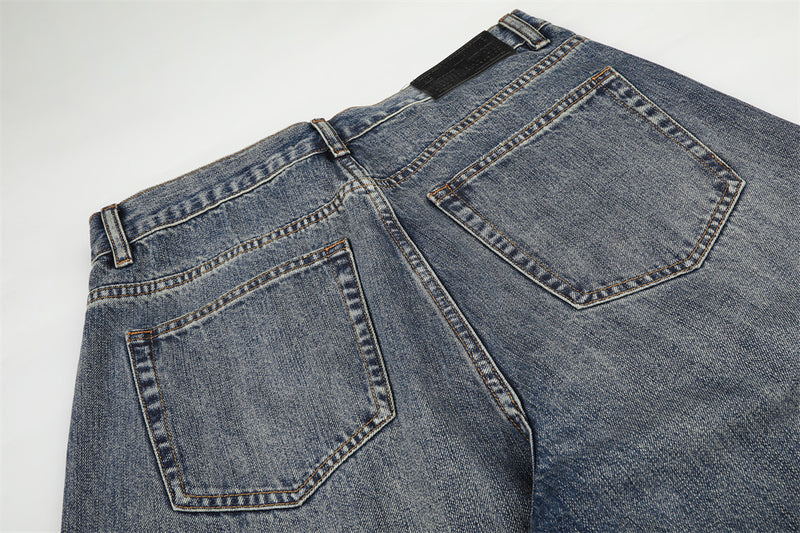 Wide-Leg Jeans Button-Fly Vintage Washed Distressed Denim