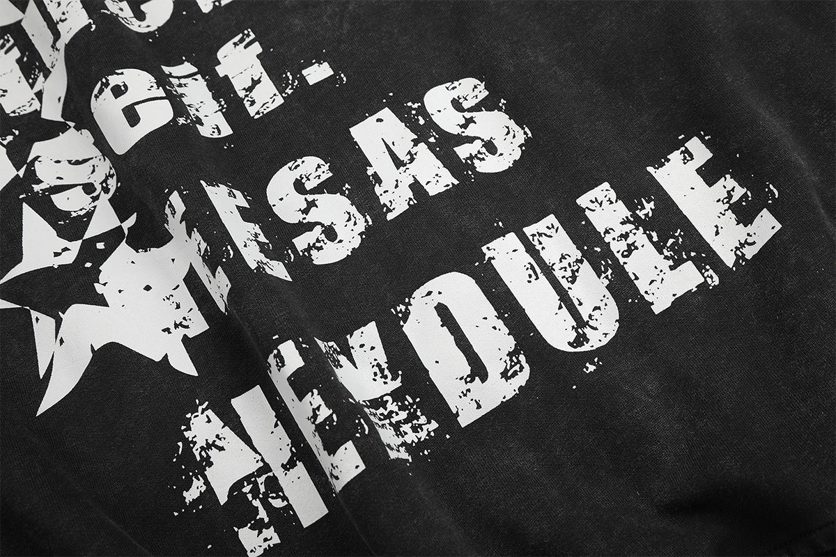 Zip-Up Grey Hoodie Washed Punk Star Graphic Zip Hoodie with Rivet Details