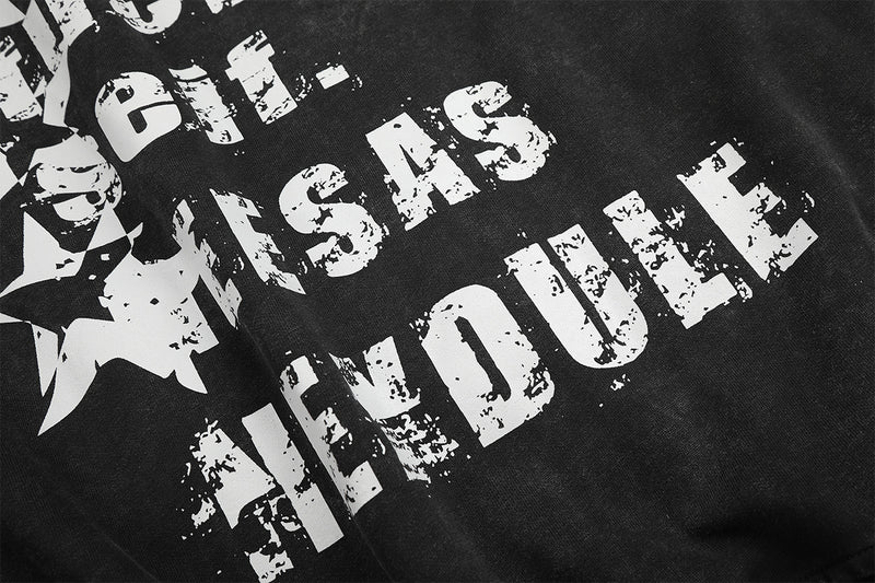 Zip-Up Grey Hoodie Washed Punk Star Graphic Zip Hoodie with Rivet Details