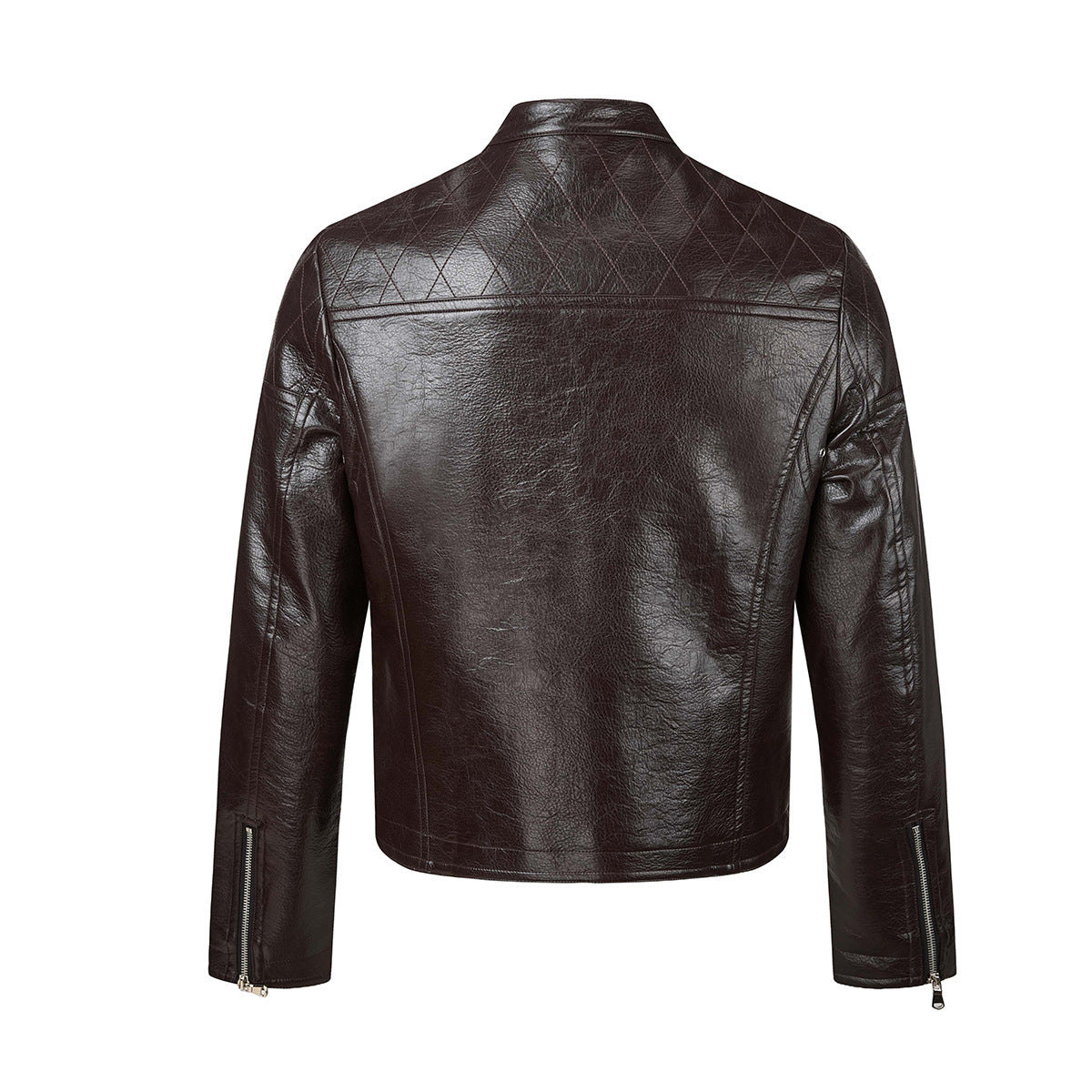 Faux Leather Moto Biker Jacket – Stand Collar with Zip Pockets
