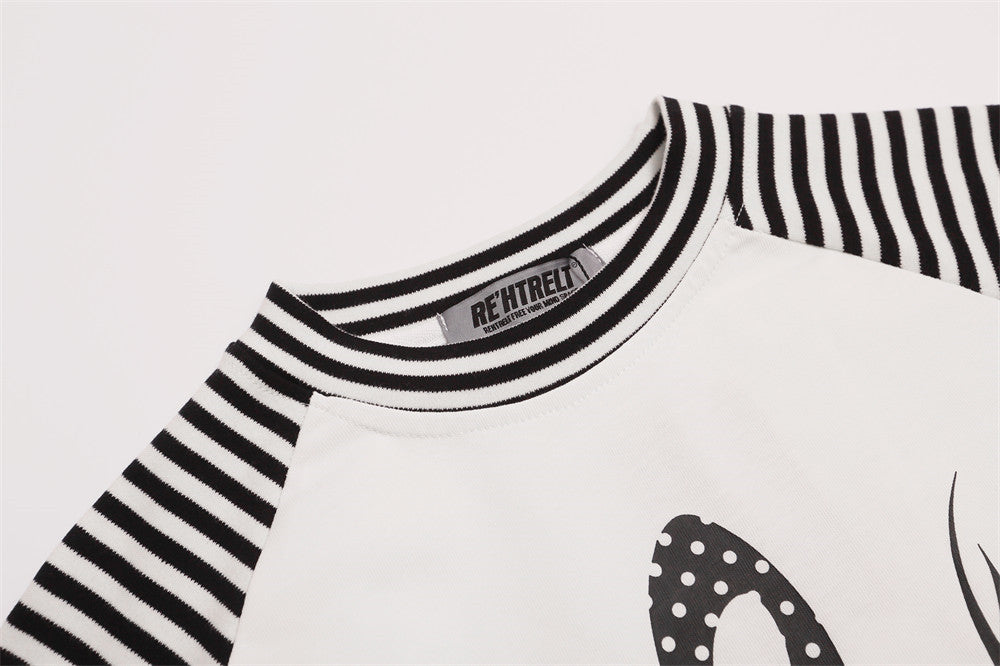 Men's Striped Raglan Long-Sleeve Tee with Music Note Graphic Print